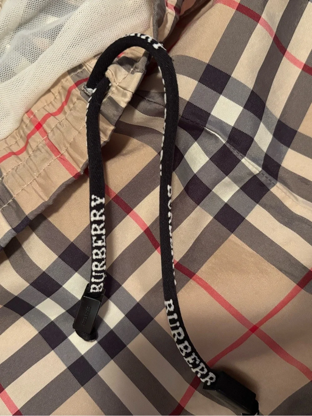 Burberry Beige Plaid Drawstring Swim Trunks
